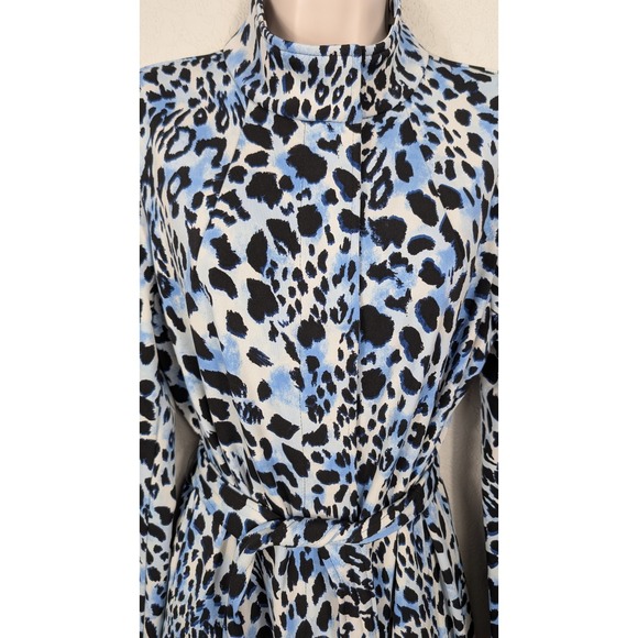 Susan Graver Jackets & Blazers - Susan Graver Blue Black LK Fusion Animal Print Long Sleeve Tie Waist‎ Coat Small